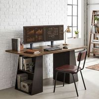 escritorio de 140 cm con cuatro estantes abiertos marron y negro estilo industrial