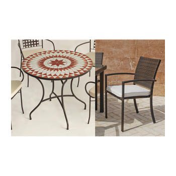 Conjunto De Comedor Jardín Mesa Y 4 Sillones Con Cojines