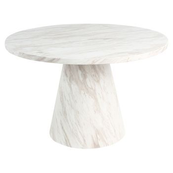 Mesa De Comedor Redonda Estilo Moderno ⌀ 120 Base De Pedestal Efecto Mármol Blanco Mere