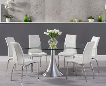 Paloma 180cm Oval Glass Dining Table with Cavello Chairs