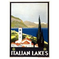 legendarte - cartel turistico vintage italian lakes - cuadro lienzo impresion digital cm 50x70