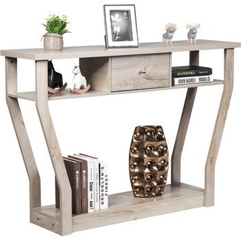 Mesa Consola Mesa De Salón Con Cajón Y Estantes Escritorio Para Entrada Sala Costway 120 X 30 X 81 Cm