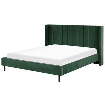 Cama Con Somier De Terciopelo Verde Oscuro 180 X 200 Cm Listones Moderno Villette