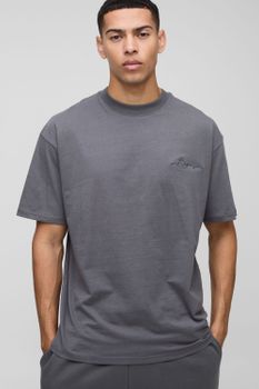 Camiseta Oversize Con Cuello De Caja Y Estampado Homme, Gris