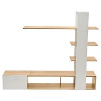 mueble tv con almacenaje - 3 compartimentos y 3 estantes - blanco y natural