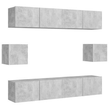 Juego De 6 Uds Muebles Tv | Mueble De Salón | Armario Tv Gris Hormigón