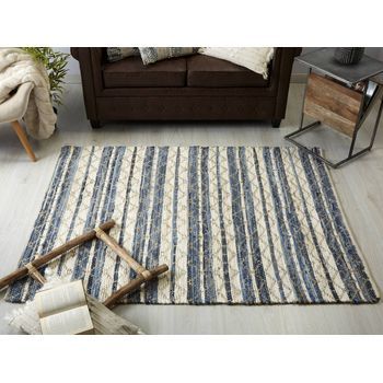 Alfombra Decorada Cenefa Crochet Azul 130x190 Cm