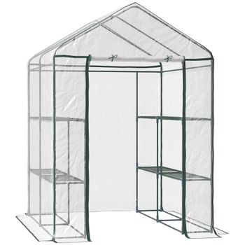 Outsunny Invernadero Transparente de Jardín Vivero Casero Plantas con 3 Pisos 143x143x195cm Marco Acero Jardinería Invernadero   Aosom España