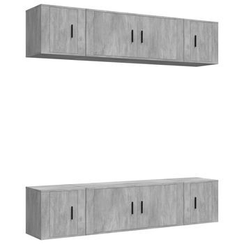 Set De Muebles De Tv 6 Pzas Madera Contrachapada Gris Hormigón Vidaxl