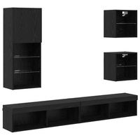 unidades de tv de pared con led 5 pcs roble negro vidaxl