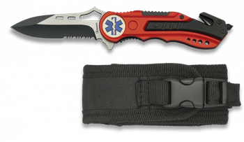 Navaja Albainox Roja. Sierra. Funda. 6.5