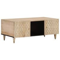 mesa de centro 54x100x40 cm madera maciza de mango con acabado natural blanqueado y madera trabajada - marron