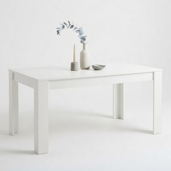Mesa de comedor para 8 personas en efecto de madera blanca 160