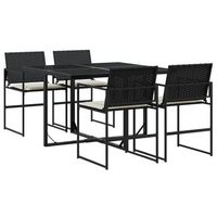 set de muebles jardin 5 uds  mesa y sillas con cojines ratan sintetico negro