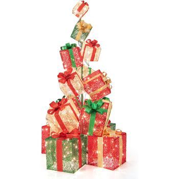 Torre De Cajas De Regalo Iluminada De 170 Cm Costway 100 X 100 X 170 Cm