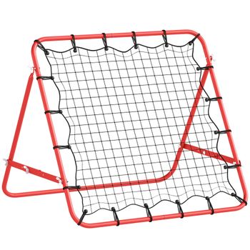 HOMCOM Red de Béisbol Reboteador de Metal Ángulo Ajustable y 20 Cuerdas Elásticas para Entrenamiento de Fútbol Tenis 96x80x96cm Rojo   Aosom España