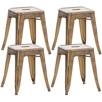 Set De 4 Taburetes Bajos Armin Metal Dorado 40x40x46 Cm Clp
