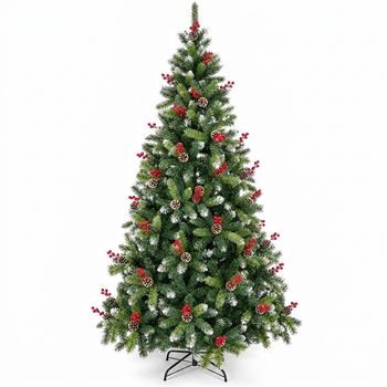 Árbol De Navidad Artificial Decorado Con Bayas Rojas Y Piñas Nevadas Arbol De Navidad 240 Cm Frondoso, 950 Ramas