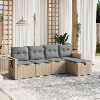 Conjunto De Sofás Jardín Con Cojines Beige Mezcla 5 Uds | Mueble Jardin Mesa Y Sillas Ratán Pe Cfw132392