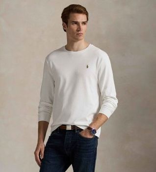 Polo Ralph Lauren para hombre. 710760121002 Camiseta de algodón Custom Slim Fit blanco (M), Casual, Manga larga