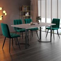 conjunto comedor - mesa y 4 sillas - mdf y terciopelo - gris y verde oscuro 140x80x75cm