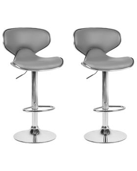 Conjunto de 2 sillas de bar  giratoria piel sintética gris