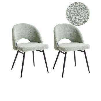 Conjunto De 2 Sillas De Comedor Modernas Tapicería De Bouclé Respaldo Rebajado Asiento Salón Comedor Verde Claro Onaga