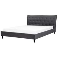 cama tapizada gris oscuro 180 x 200 cm con somier y cabecero acolchado saverne
