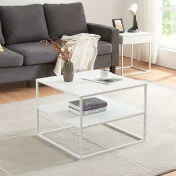 Mesa De Centro Solund Con 1 Estante Acero 60x60x45cm - Blanco [en.casa]