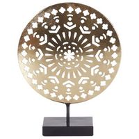 figura decorativa moderna sobre soporte ornamento hecho a mano metal hierro dorado sesimbra