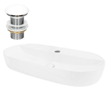 Lavabo Incl. Desagüe 80x40x12 Cm Cerámica Blanca Ml-design