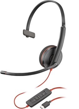 Poly Blackwire 3210 - Blackwire 3200 Series - Auriculares - On-Ear - con Cable - Cancelación Activa de Ruido - USB-C - Negro - Certificado para Skype para Empresas