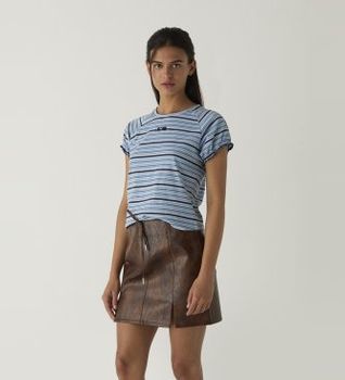 LAAGAM para mujer. M1011 Camiseta Zaira con logo bordado azul (S), Casual, Algodón, Manga corta