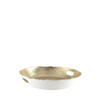 bandeja redonda blanca y dorada martillada 33x33x55 cm