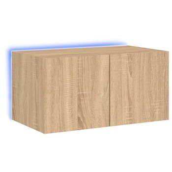 Mueble Tv De Pared | Mueble De Salón | Armario Tv Con Luces Led Roble Sonoma 60x35x31 Cm