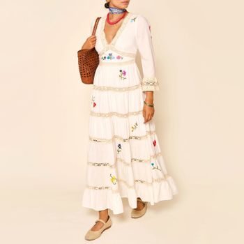 RIXO Regine Ombré Floral-Embroidered Cotton Dress - UK 14