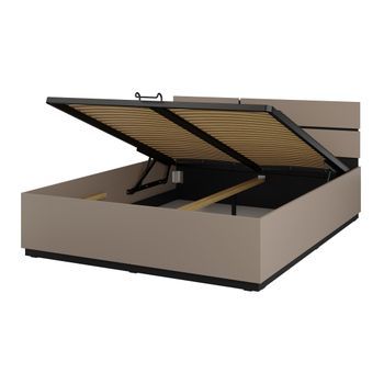 Cama Havana 160x200 Cm Beige Y Negro Con Almacenamiento – Elegancia Contemporánea Y Almacenamiento Integrado