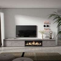 mueble tv efecto madera cemento 317x35x45cm chimenea efecto fuego