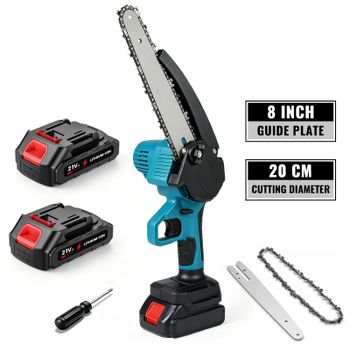 Motosierra Eléctrica de 8 Pulgadas para Jardinería y Tala de Madera con Lubricador Automático, Herramienta Eléctrica para Podar y Trabajar la Madera, Compatible con Batería de Litio de 21V