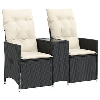 Sofá De Jardín Reclinable De 2 Plazas | Sofá De Exterior Con Mesa Ratán Pe Negro