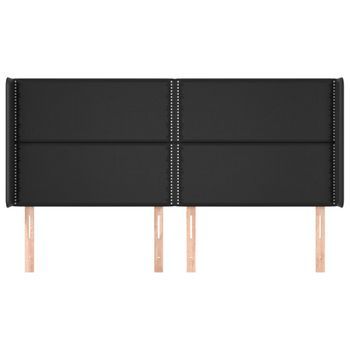 Cabecero Cama Mueble De Dormitorio Con Orejas Cuero Sintético 183 X 16 X 118/128 Cm Negro M02_0002925
