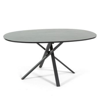 Mesa Ovalada 150x100 Cm Con Patas De Metal Y Tablero Laminado Efecto Granito - Carlo