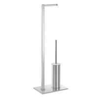 moderno pedestal de acero inoxidable cromado con portarrollos y escobilla de inodoro