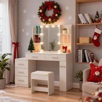 tocador con espejo y taburete - mueble de dormitorio - mdf - blanco 100x405x136cm
