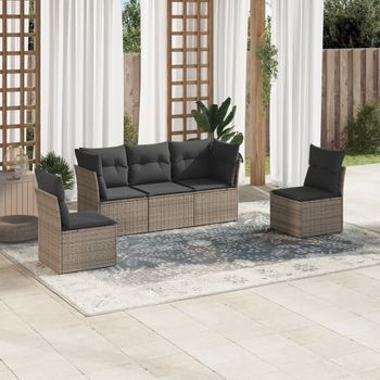 Conjunto De Sofás Jardín Con Cojines 5 Uds | Mueble Jardin Mesa Y Sillas Ratán Sintético Gris Cfw557907