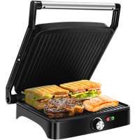 aigostar calore 30hhk - parrilla electrica sandwichera y maquina de panini regulador de temperatura grill de doble cara apertura 180 placa superior flotante 1800 w libre de bpa