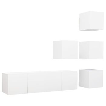 Set De Muebles De Salón Tv 6 Uds | Mueble De Salón | Gabinete De Tv Madera De Ingeniería Blanco