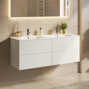 Mueble De Baño Suspendido Con Lavabo 120 Cm Blanco Brillante - Lavabo Blanco - Lomazoo Nineo