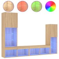muebles tv pared con led 4 pzas madera ingenieria roble sonoma vidaxl