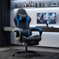 silla gaming ergonomica negra y azul con soporte lumbar reposapies y respaldo reclinable